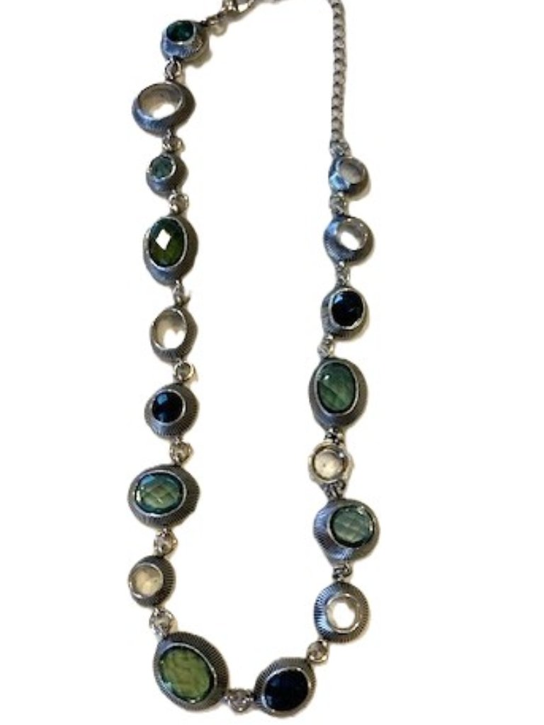 Womens Silver Necklace With GreenBlue Stones 8$